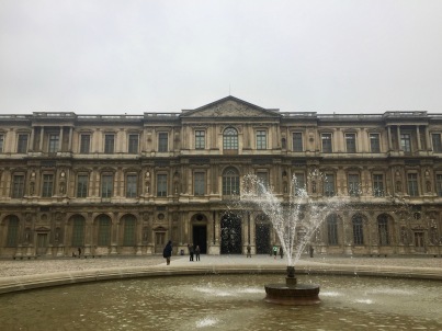 An interior courtyard outside the Louvre.